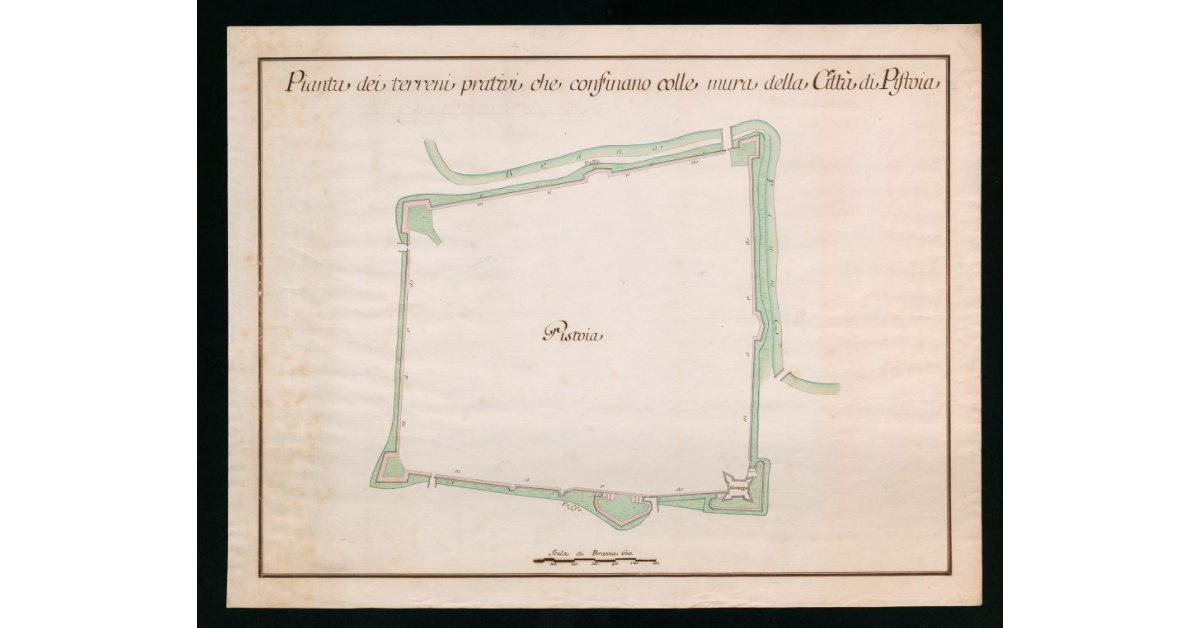 Pianta dei terreni prativi che confinano colle mura della città di Pistoia