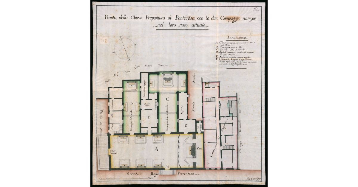 Pianta della Chiesa Prepositura di Ponte d'Era, con le due Compagnie annesse nel loro stato attuale