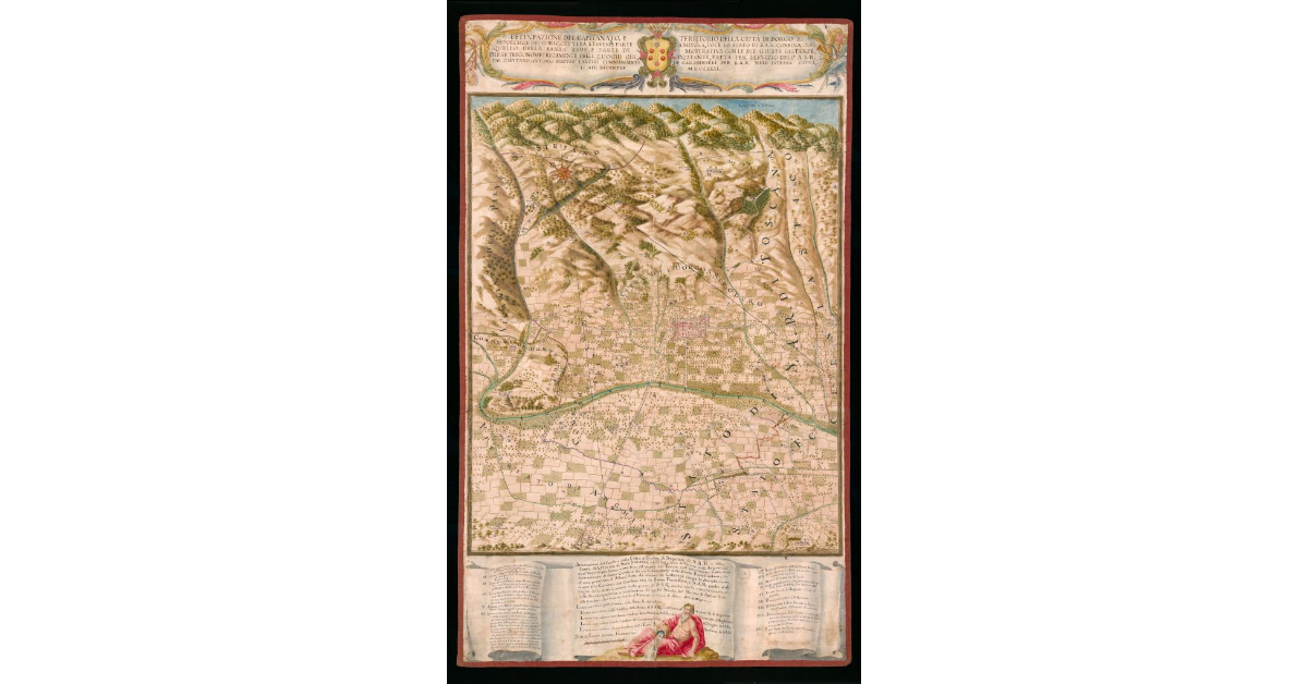 Delineazione del Capitanato e Territorio della Città di Borgo S. Sepolcro e del corso che vi fa il Tevere, parte a misura, dove lo Stato di S.A.R confina con quello della Santa Sede, e parte dimostrativa con le sue giuste distanze, prese trigonometricamen_x0018_te delli luoghi circostanti, fatta per servizio dell'A.S.R dal Capitano Antonio Matteo Lancisi Commandante dei Carabinieri per S.A.R. nell'istessa Città