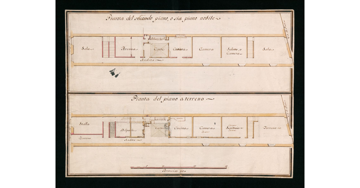 [Pianta di una casa a due piani posta in via di Pinti a Firenze]