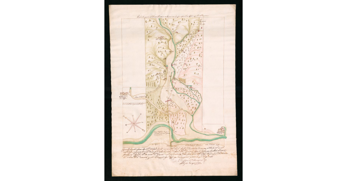 Pianta di parte del Fiume Teverone a dove verte la lite infra Terra Rossa e Laulla nell' Lunigiana
