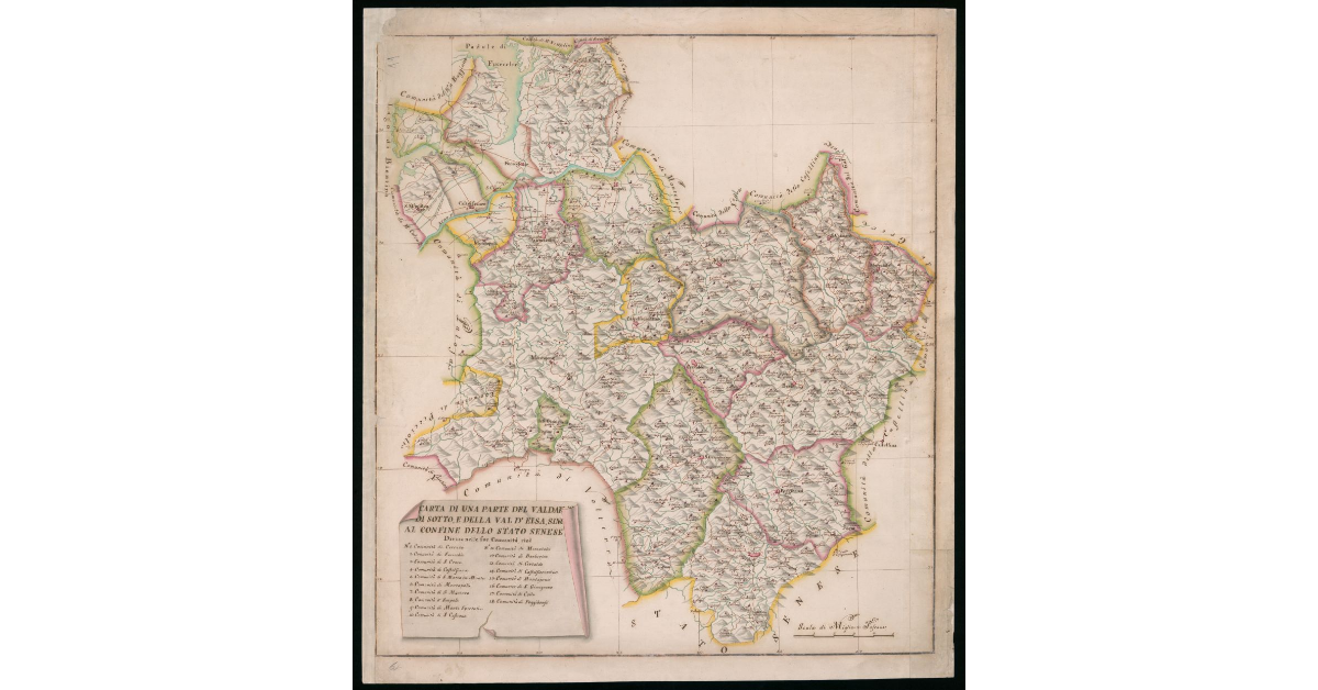 Carta di una parte del Valdarno di Sotto, e della Val d'Elsa, sino al confine dello Stato Senese divisa nelle sue Comunità