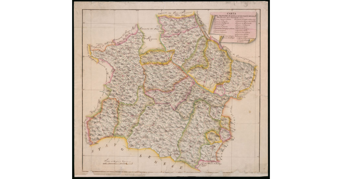 Carta del Valdarno di Sopra e d'una parte del Chianti divisa nelle sue Comunità