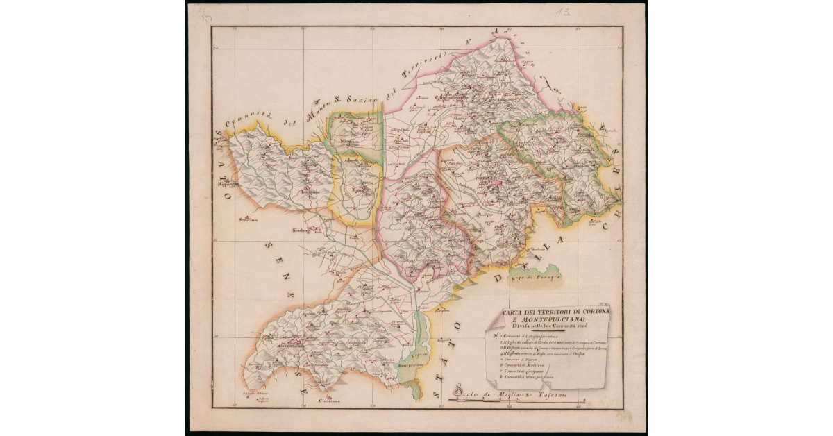 Carta dei Territori di Cortona e Montepulciano divisa nelle sue comunità