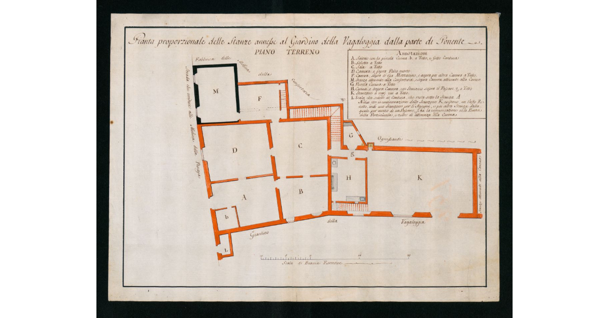Pianta proporzionale delle stanze annesse al Giardino della Vagaloggia dalla parte di Ponente