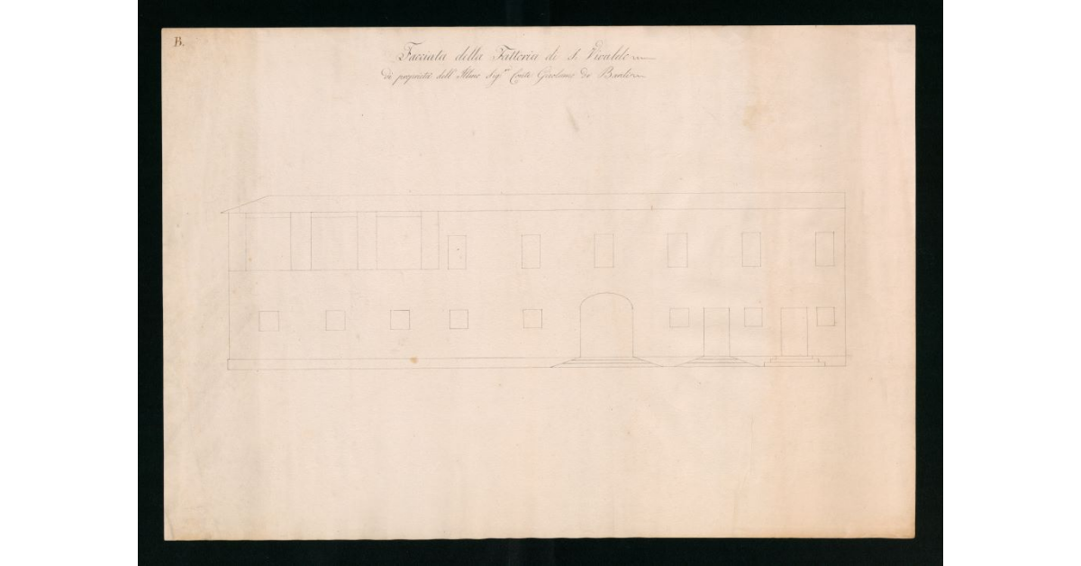 Facciata della Fattoria di S. Vivaldo di proprietà dell' Ill.mo Sig.re Conte Girolamo de Bardi