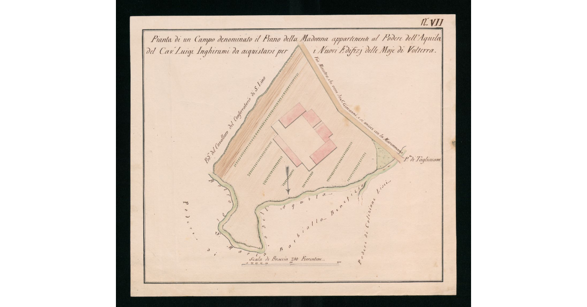 Pianta di un campo denominato il Piano della Madonna appartenente al Podere dell'Aquila del Cav. Luigi Inghirami da acquistarsi per i Nuovi Edfizj delle Moje di Volterra
