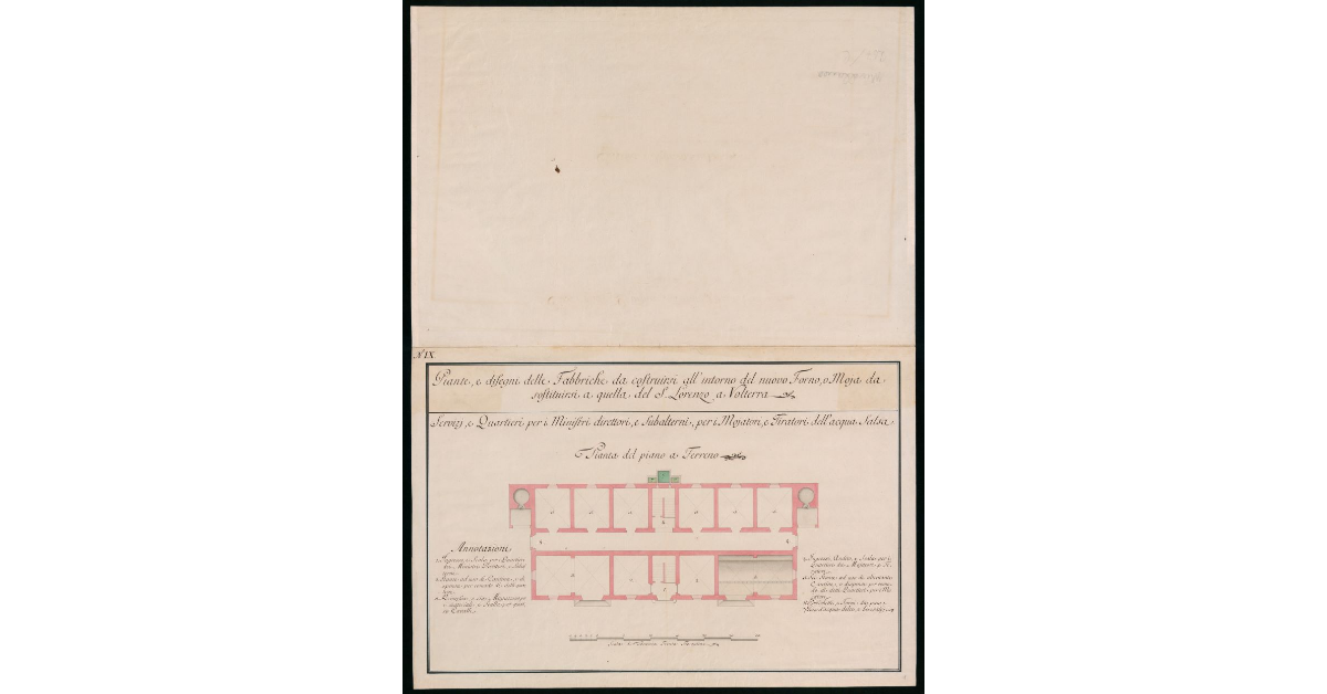 Piante e disegni delle fabbriche da costruirsi all'intorno del nuovo Forno o Moja da sostituirsi a quella del S. Lorenzo a Volterra. Pianta IX