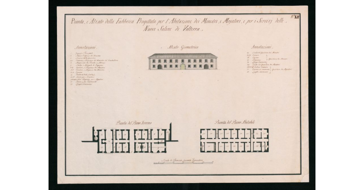 Pianta e alzato della fabbrica progettata per l'abitazione dei Ministri e Moiatori e per i servizi delle nuove Saline di Volterra