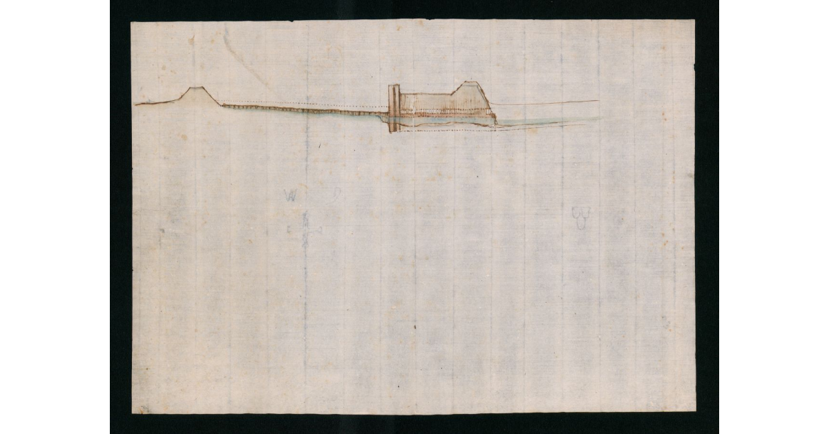 [Veduta prospettica di alcune cave di pietra ubicate sopra il fiume Arno]