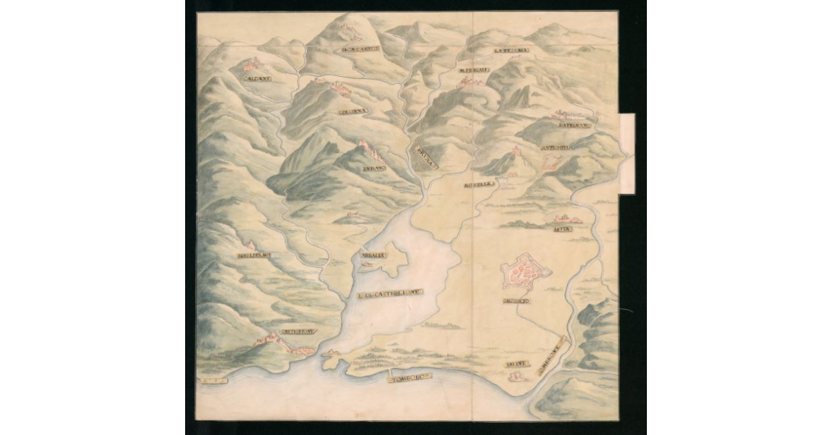 [Copia della grande pittura murale dello Stato Senese di Orlando Malavolti, relativamente al particolare della pianura grossetana]