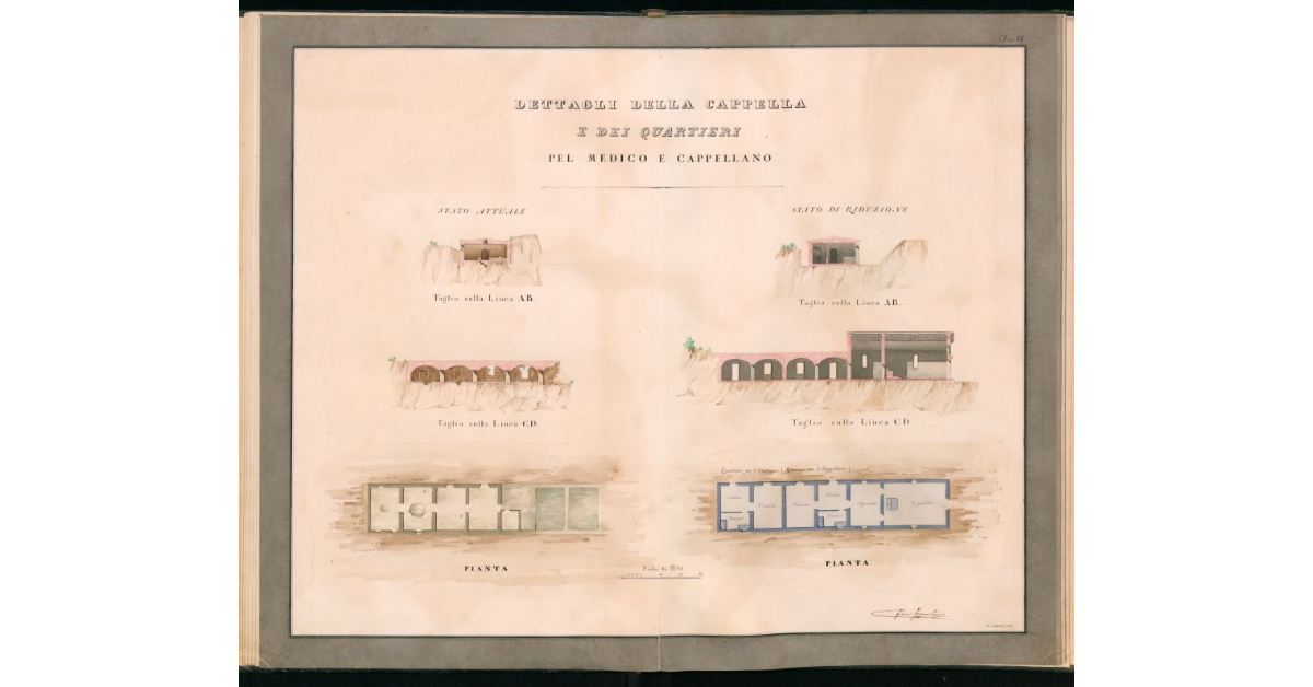 Tav.VI - Dettagli della Cappella e dei Quartieri pel medico e cappellano