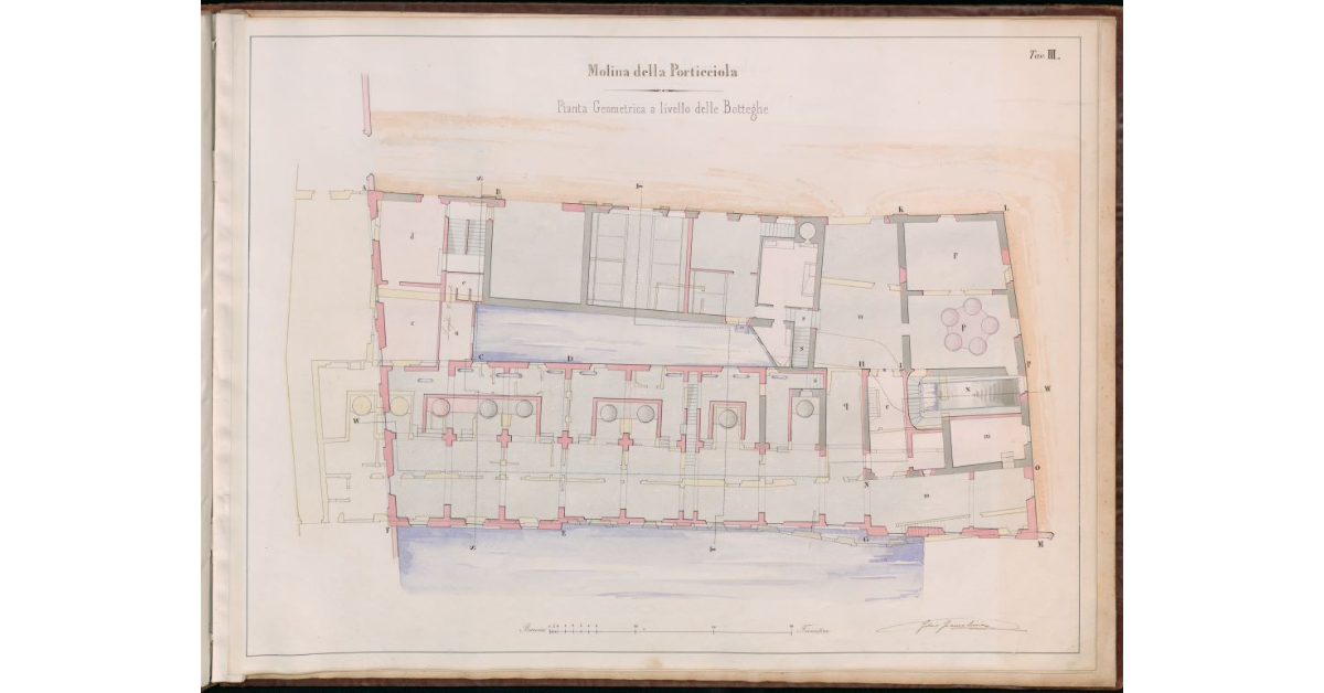 Tav.III - Molina della Porticciola. Pianta geometrica a livello delle Botteghe