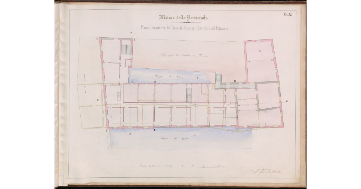 Tav.IV - Molina della Porticciola. Pianta geometrica del piano del Granaj e Quartiere del Fittuario