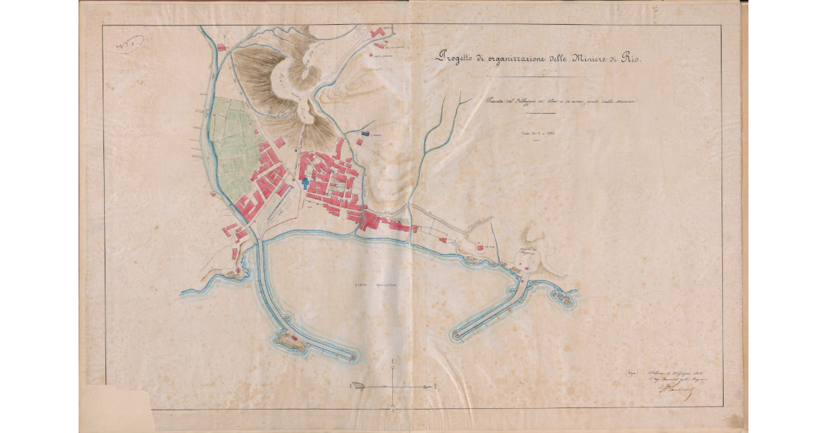 Tav.1 - Progetto di organizzazione delle Miniere di Rio. Pianta del villaggio di Rio e di una parte della Miniera
