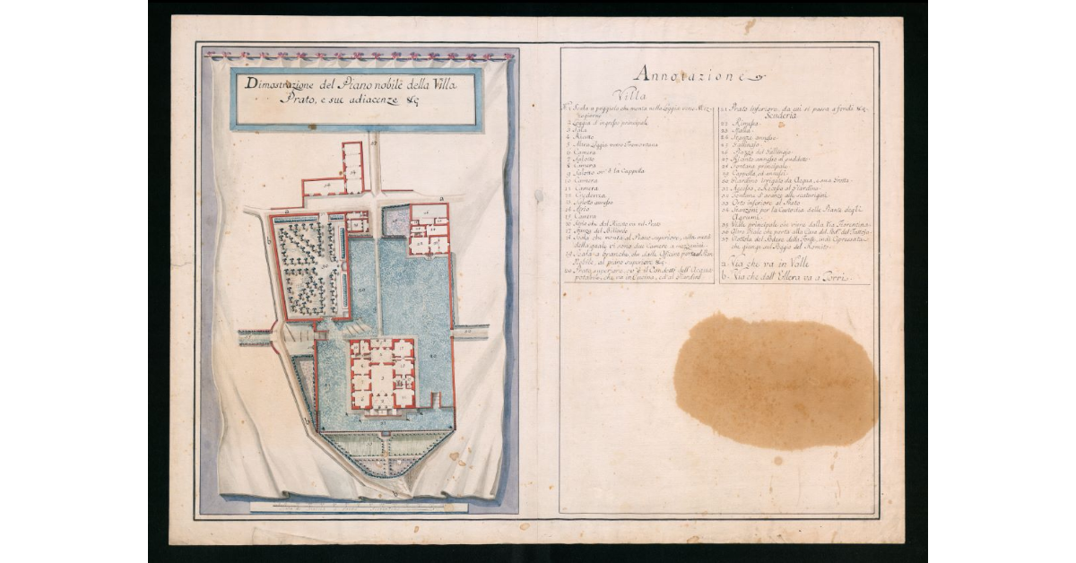 Dimostrazione del piano nobile della Villa, prato e sue adiacenze