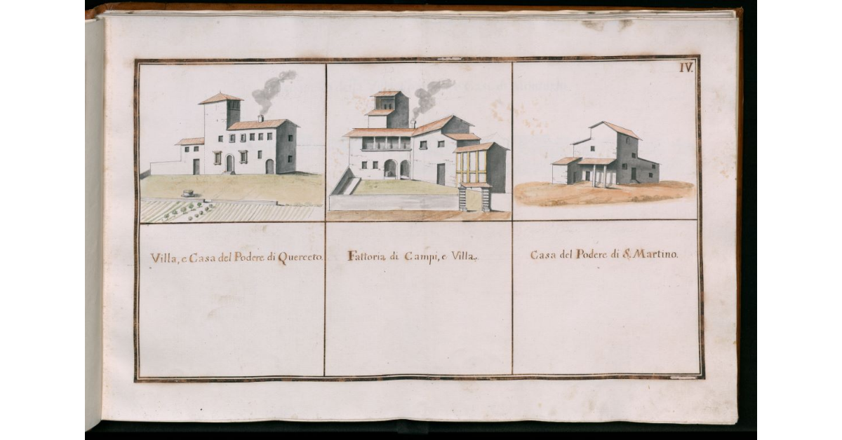 [Tav.IV - Villa e casa del podere di Querceto, fattoria di Campi e villa-casa del Podere di S.Martino]