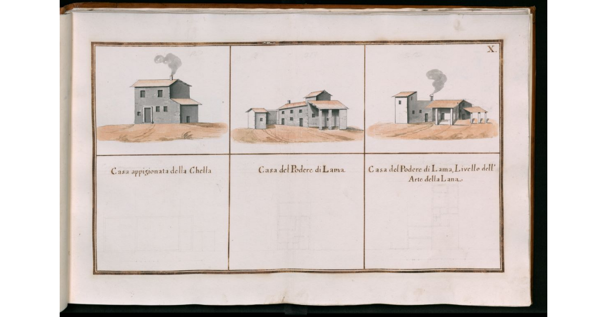 [Tav.X - Casa appigionata della Chella - casa del podere di Lama - casa del podere di Lama, livello dell'Arte della Lana]