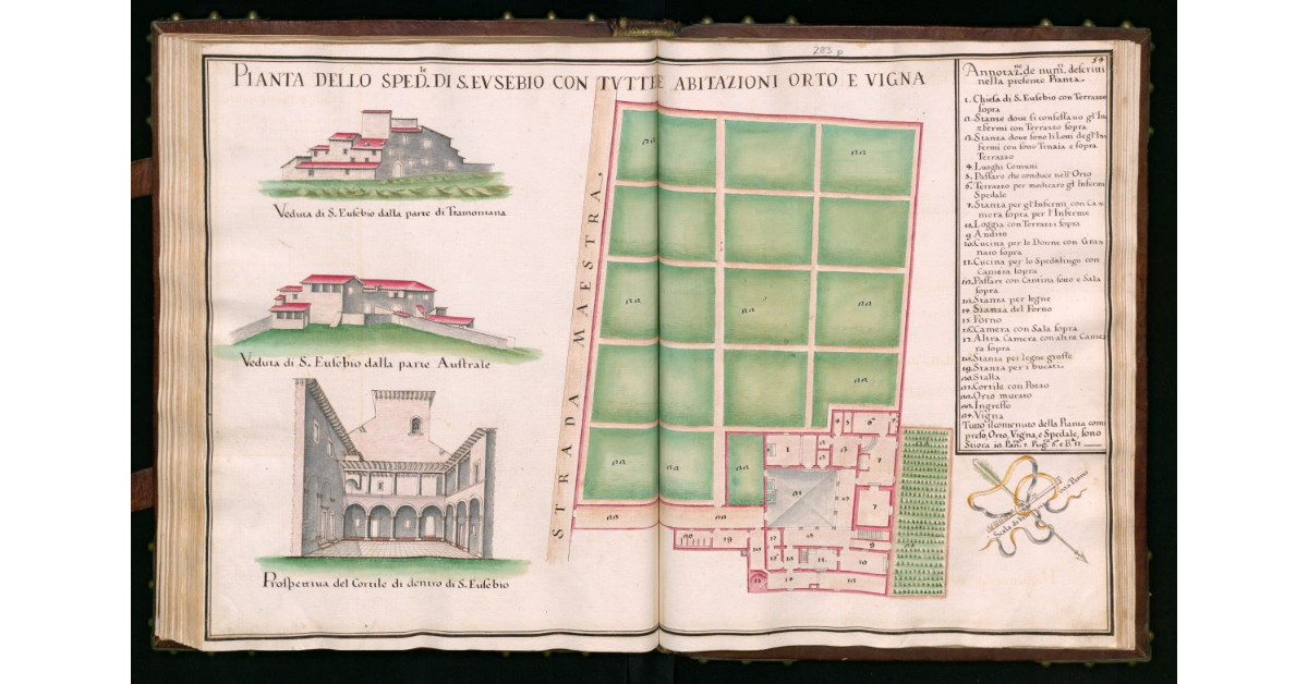 Pianta dello Spedale di S.Eusebio con tutte sue abitazioni, orto e vigna