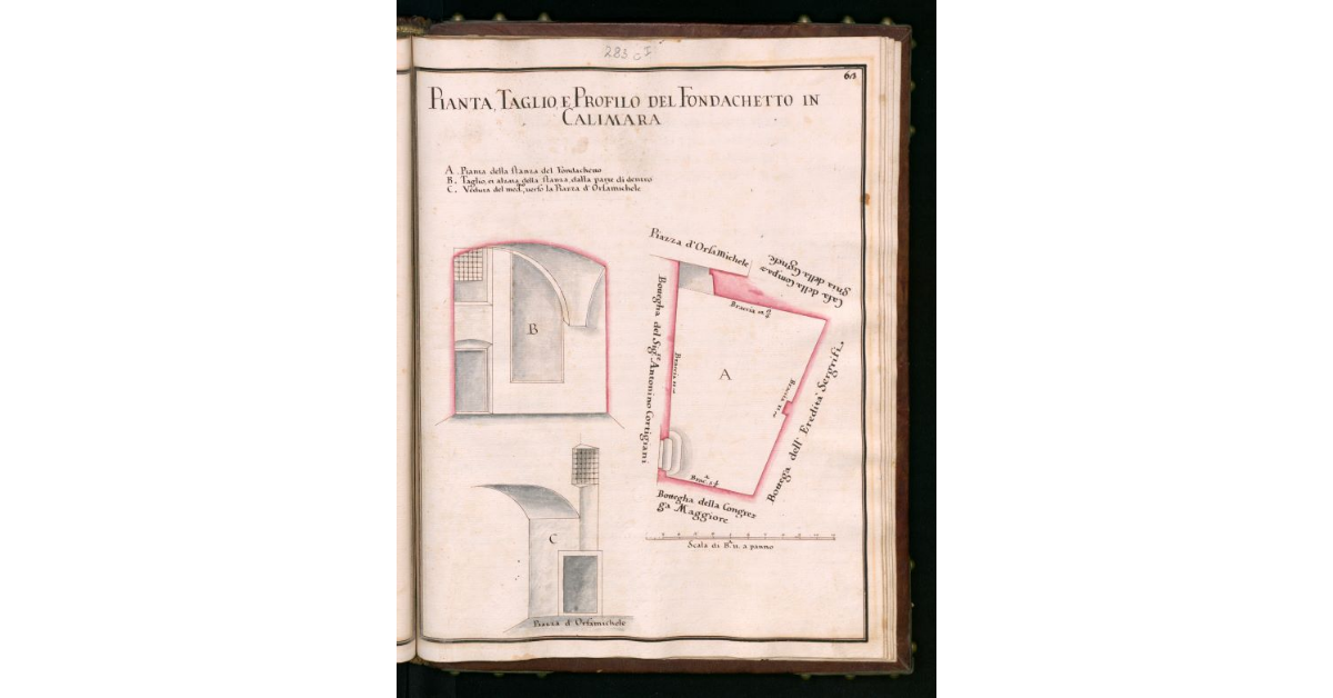 Pianta, Taglio e Profilo del Fondachetto in Calimala