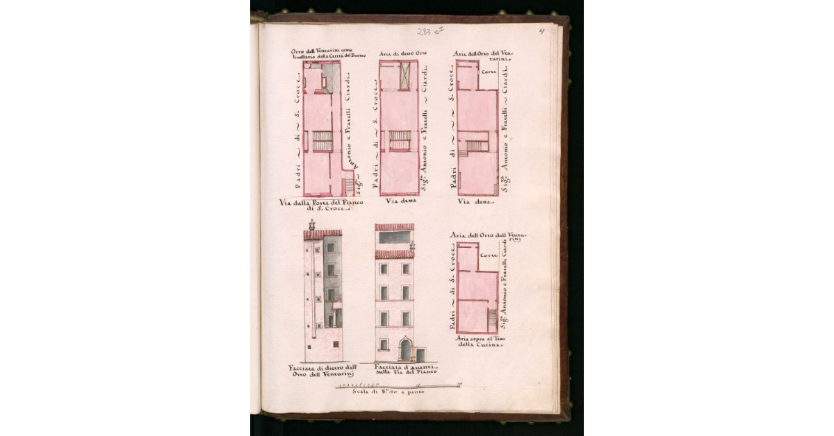 [Piante e alzati della casa di borgo S.Croce ingrandita nel 1732]