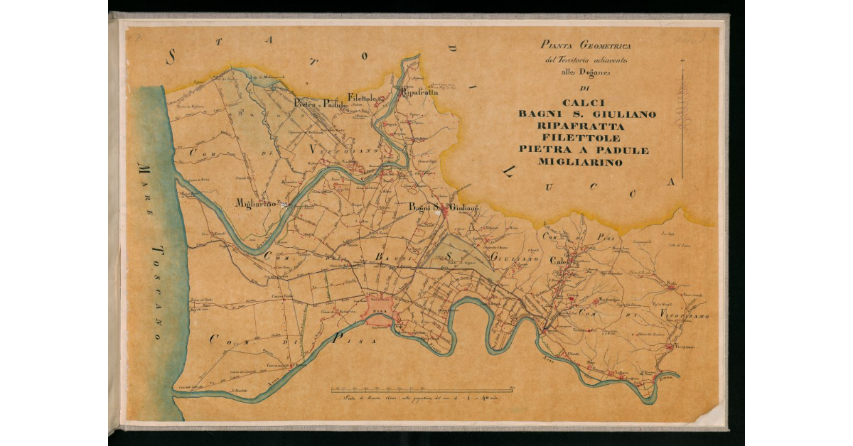 Pianta geometrica del territorio adiacente alle dogane di Calci, Bagni S. Giuliano, Ripafratta, Filettole, Pietra a Padule, Migliarino