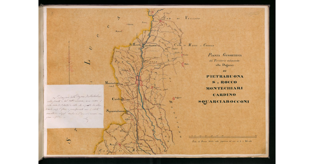 Pianta geometrica del territorio adiacente alle dogane di Pietrabuona, S. Rocco, Montechiari, Cardillo e Squarciabocconi