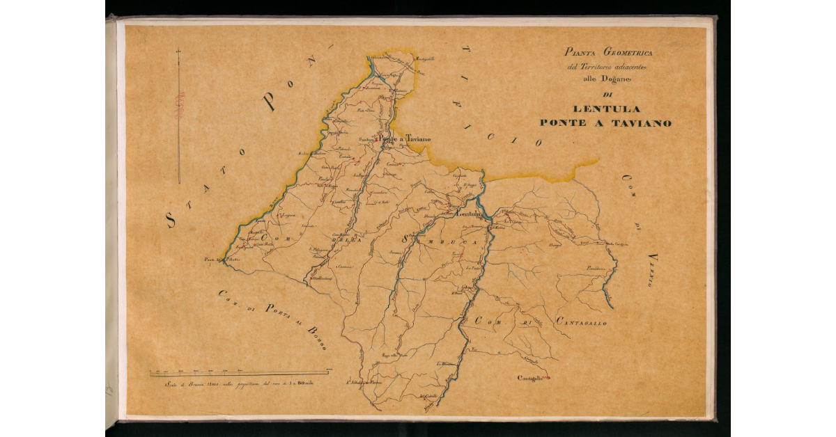 [Pianta geometrica del territorio adiacente alle dogane di Lentula, Ponte a Taviano]