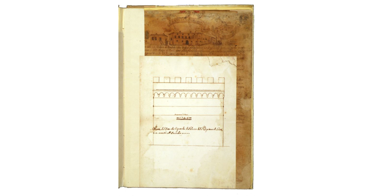 Alzata del tetto che riguarda il palazzo del capitano di giustizia [di Siena] avanti all'incendio