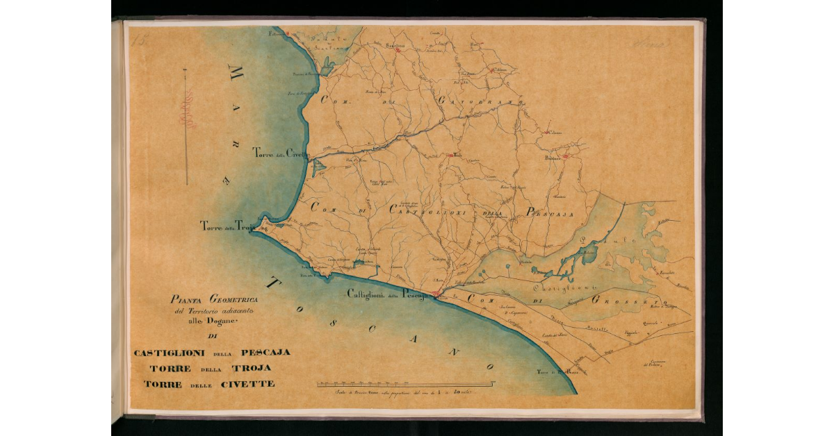 Pianta geometrica del territorio adiacente alle dogane di Castiglioni della Pescaja, Torre della Troja, Torre delle Civette