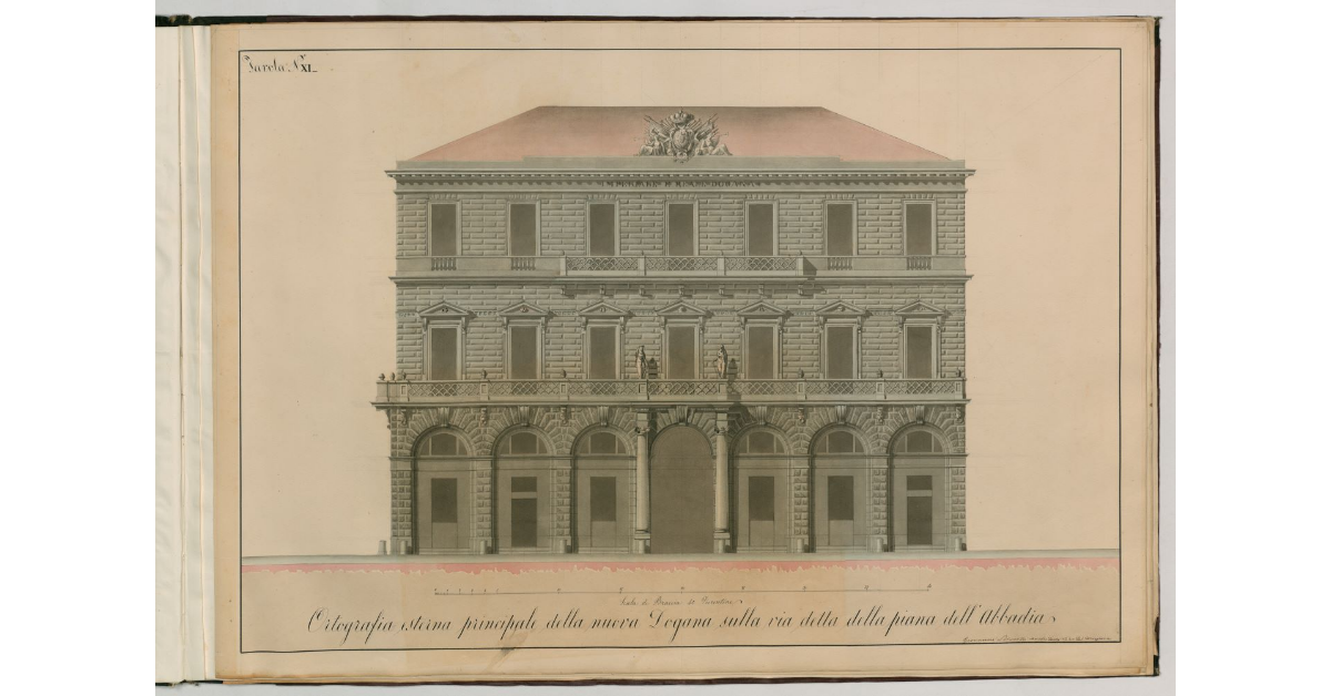 Tavola n.XI - Ortografia esterna principale della Nuova Dogana sulla Via detta della Piana dell' Abbadia