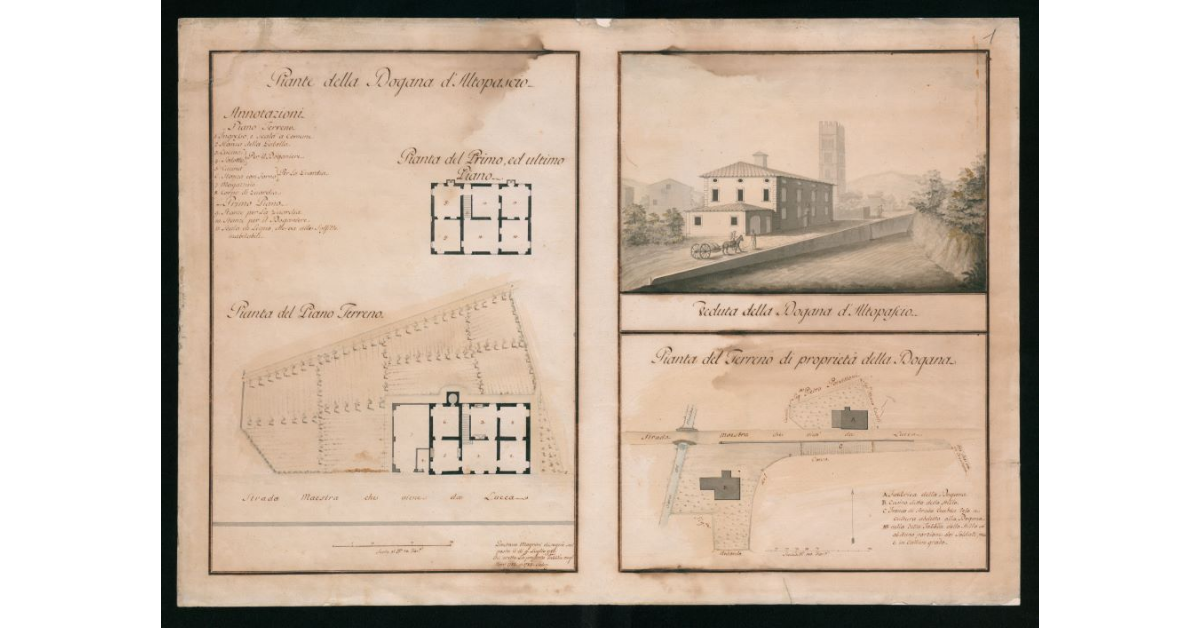 [Piante e veduta della dogana di Altopascio]