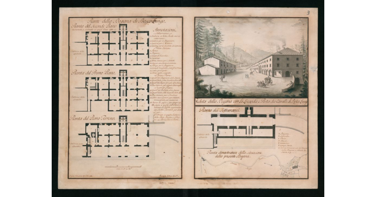 [Piante e veduta "della Dogana di Boscolungo all'Abetone"]