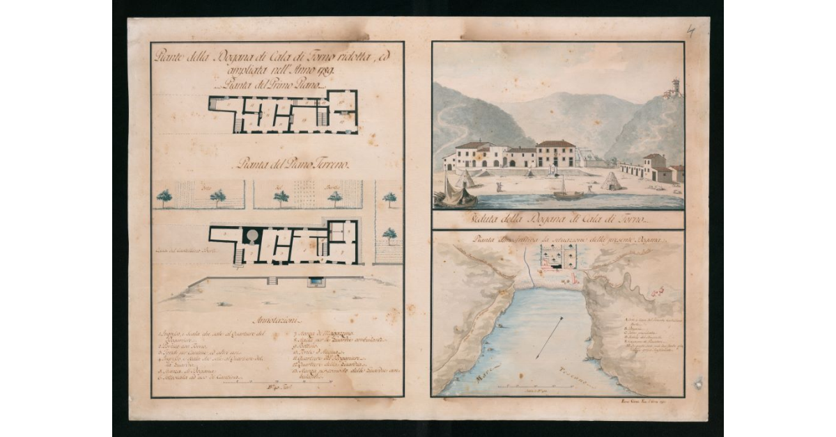 [Piante e veduta "della Dogana di Cala di Forno ridotta ed ampliata nell'anno 1789"]