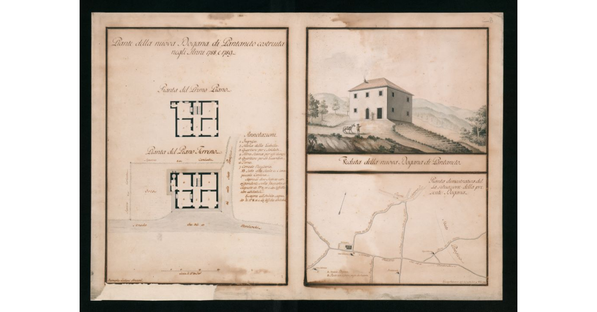 [Piante e veduta "della nuova Dogana di Pantaneto costruita negli anni 1788 e 1789"]