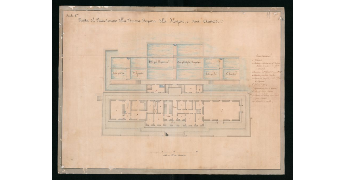 Tavola 1ma. Pianta del Piano terreno della nova Dogana delle Filigare e suoi annessi