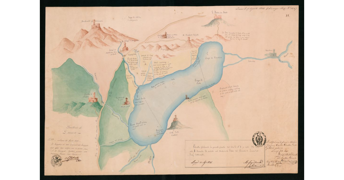 Veduta prospettica del lago di Bientina e sue adiacenze