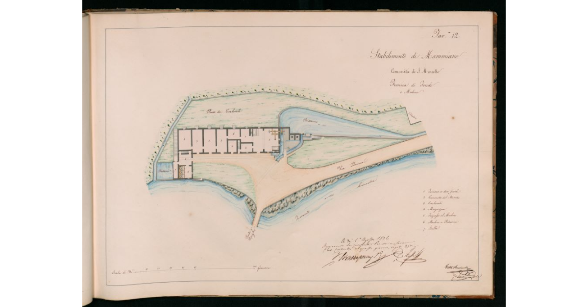 Tav.12 - Stabilimento di Mammiano. Comunità di S.Marcello. Ferriera di Fondo e Mulino