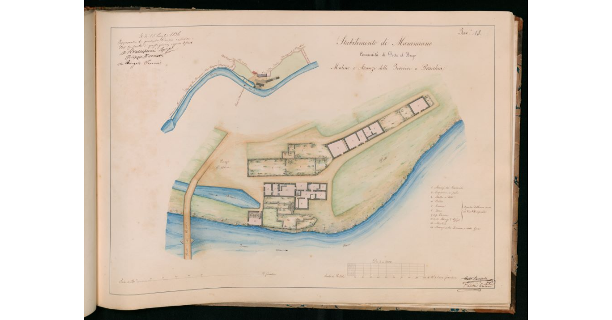Tav.18 - Stabilimento di Mammiano. Comunità di Porta al Borgo. Mulino e Avanzi delle Ferriere a Pracchia