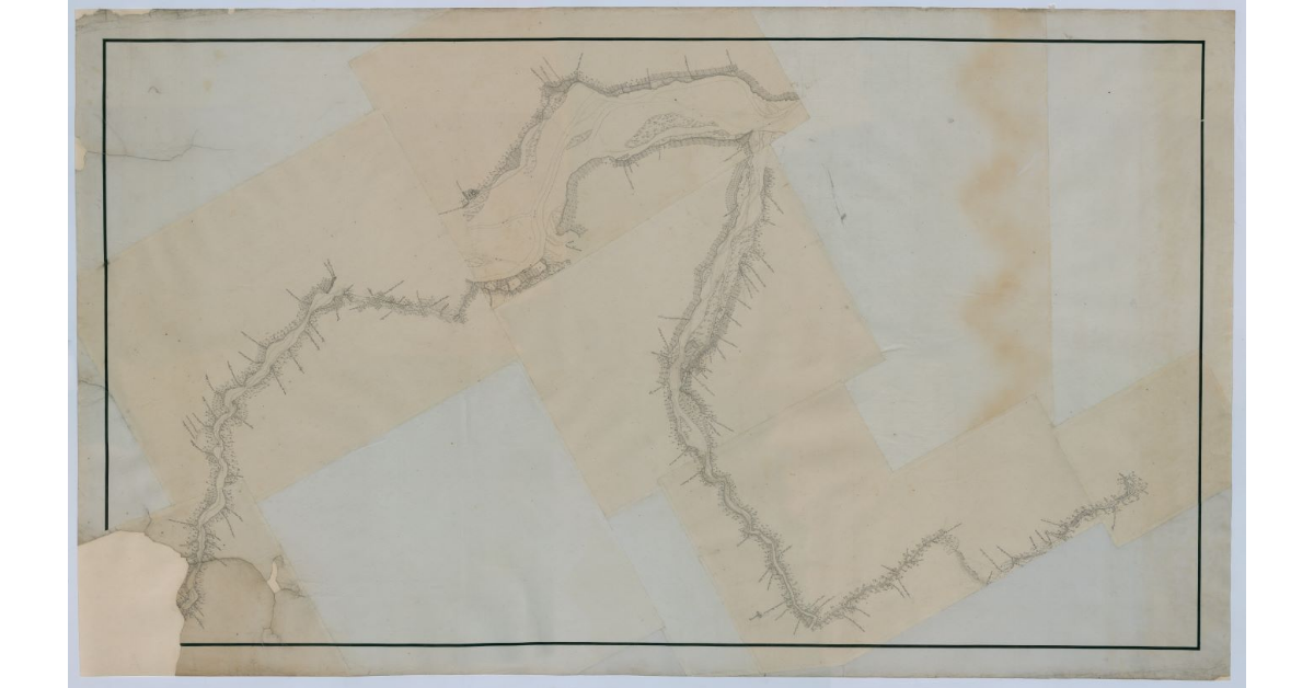 [Disegno schematico relativo a un tratto del fiume Magra e di alcuni suoi affluenti in Lunigiana]