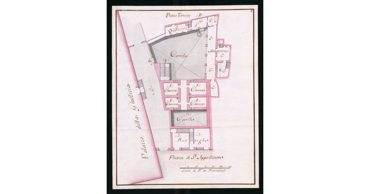 [Planimetria del Piano Terreno del complesso edilizio con chiesa e canonica di S.Apollinare, posto nella omonima piazza]