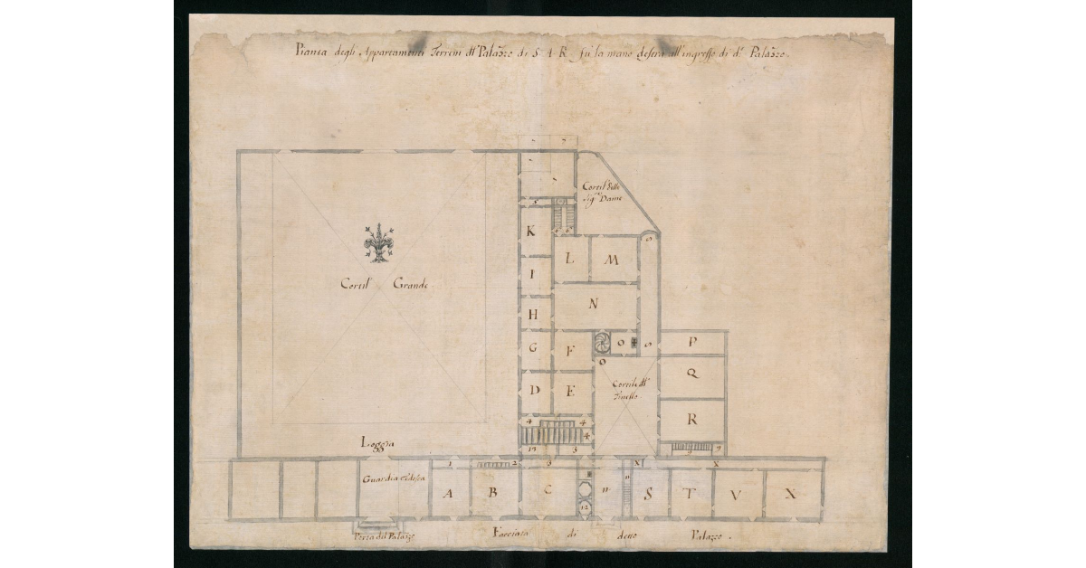 Pianta degli Appartamenti terreni del Palazzo di S.A.R. su la mano destra all'ingresso di detto Palazzo