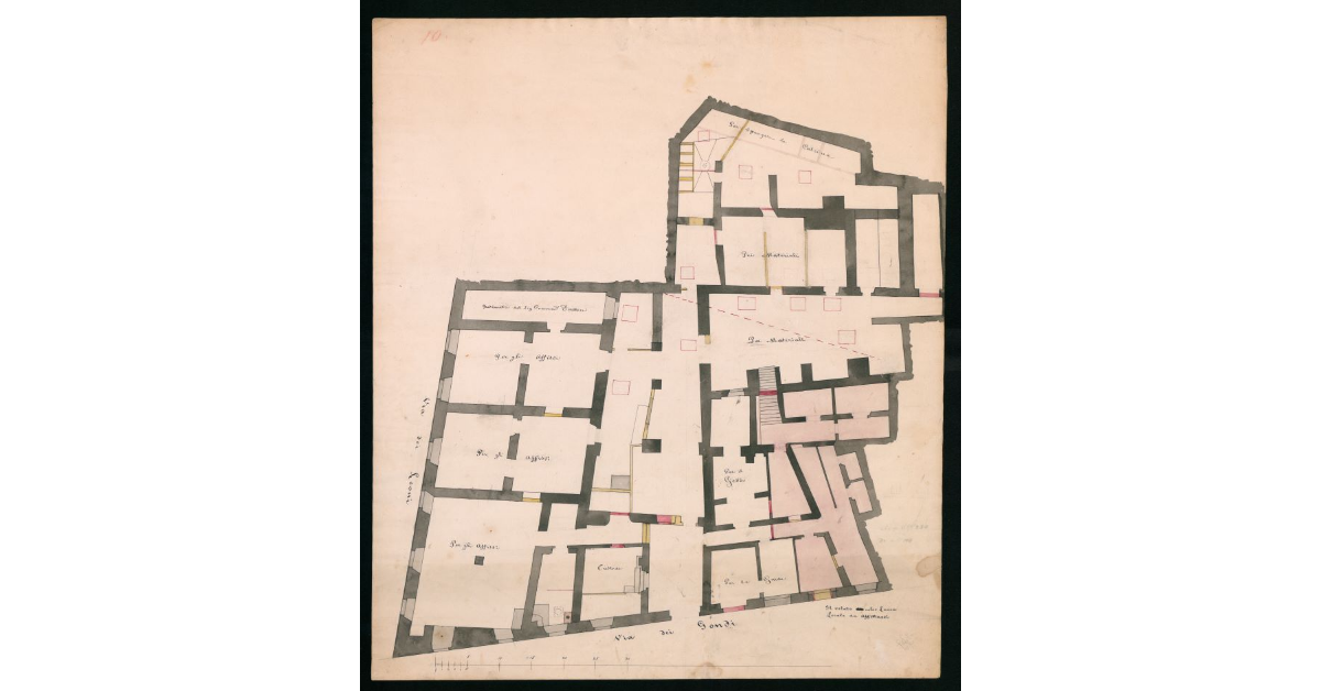 [Planimetria della parte di Palazzo Vecchio compresa tra le vie dei Leoni, dei Gondi e della Ninna]