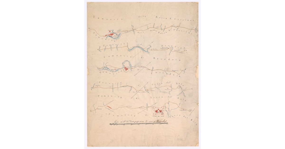 [Carta itineraria della nuova strada di Romagna nel tratto compreso tra Rocca San Casciano e Terra del Sole]