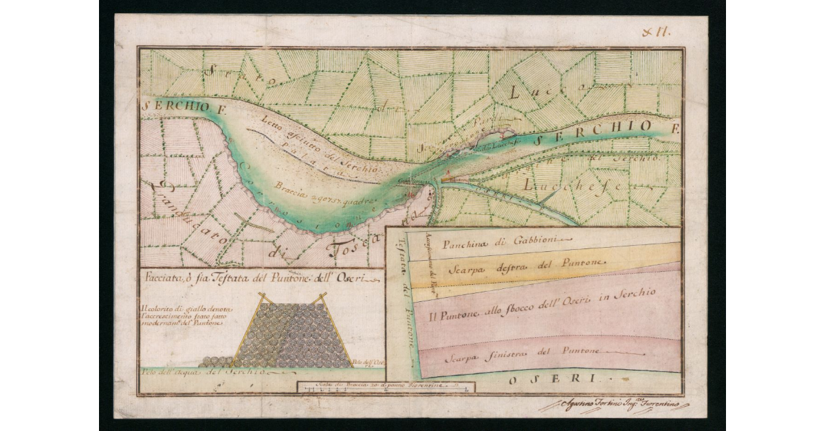 [Carta topografica della confluenza tra il fosso Ozzeri e il fiume Serchio]