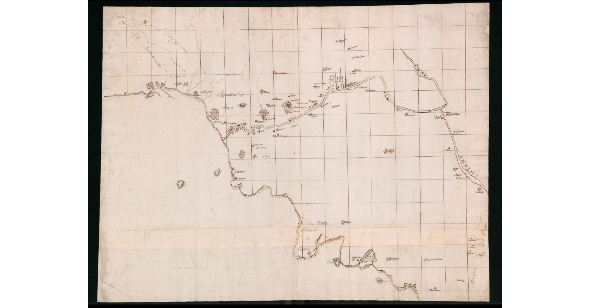 [Carta schematica della Toscana con i mulini e le fattorie granducali]