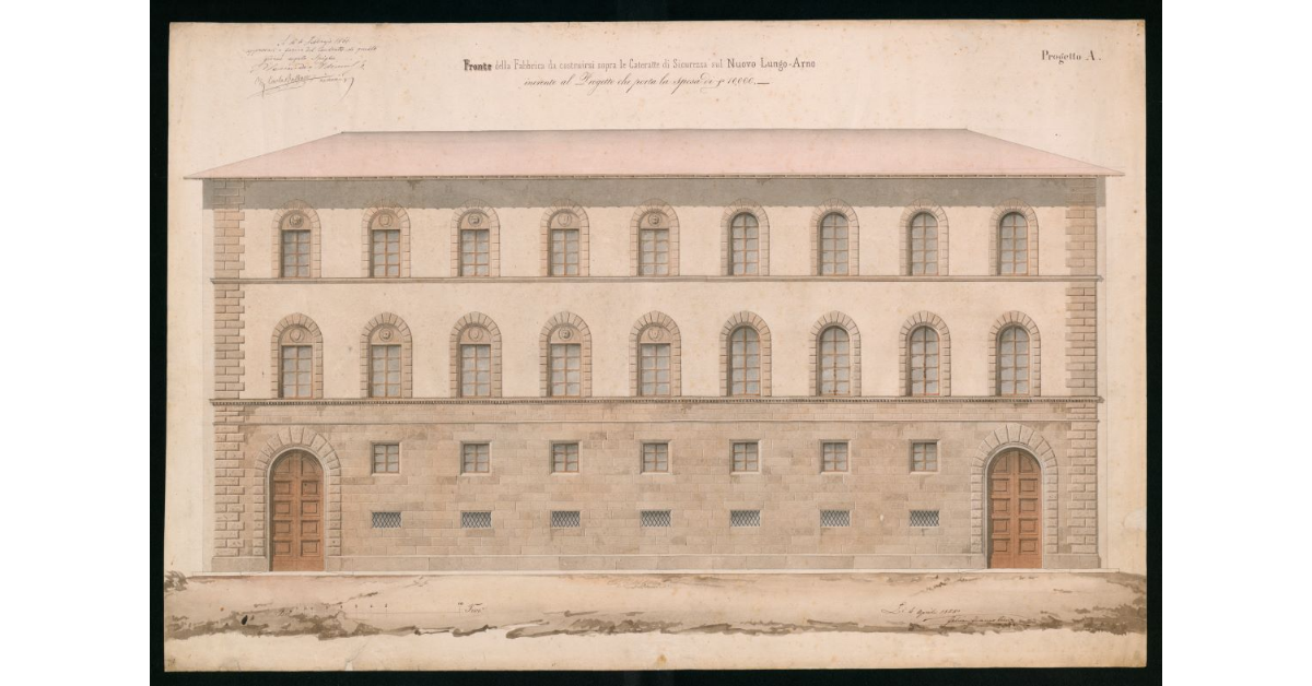 Progetto A. Fronte della Fabbrica da costruirsi sopra le Cateratte di Sicurezza sul Nuovo Lungo-Arno inerente al progetto che porta la spesa di scudi 10.000