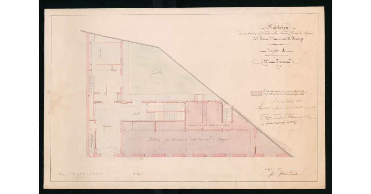 Progetto A. Fabbrica da costruirsi di fronte alla Nuova Presa d'Acqua del Fosso Macinante di Firenze. Piano terreno
