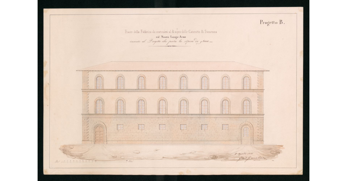 Progetto B. Fronte della Fabbrica da costruirsi al di sopra delle Cateratte di Sicurezza sul Nuovo Lungo-Arno inerente al progetto che porta la spesa di S.6000