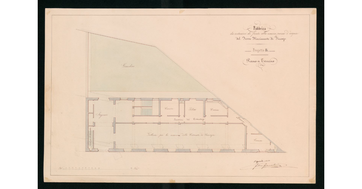 Progetto B. Fabbrica da costruirsi di fronte alla Nuova Presa d'Acqua del Fosso Macinante di Firenze. Piano a terreno